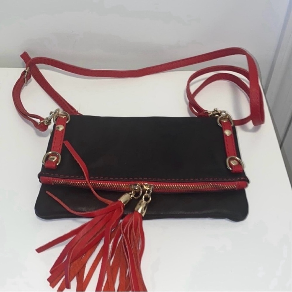🌹 NEW! Red and Black L'ARTIGIANO SORRENTINO Italian Leather Crossbody/ Clutch - Picture 3 of 8